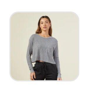 Monrow Gray Cropped Long Sleeve Top